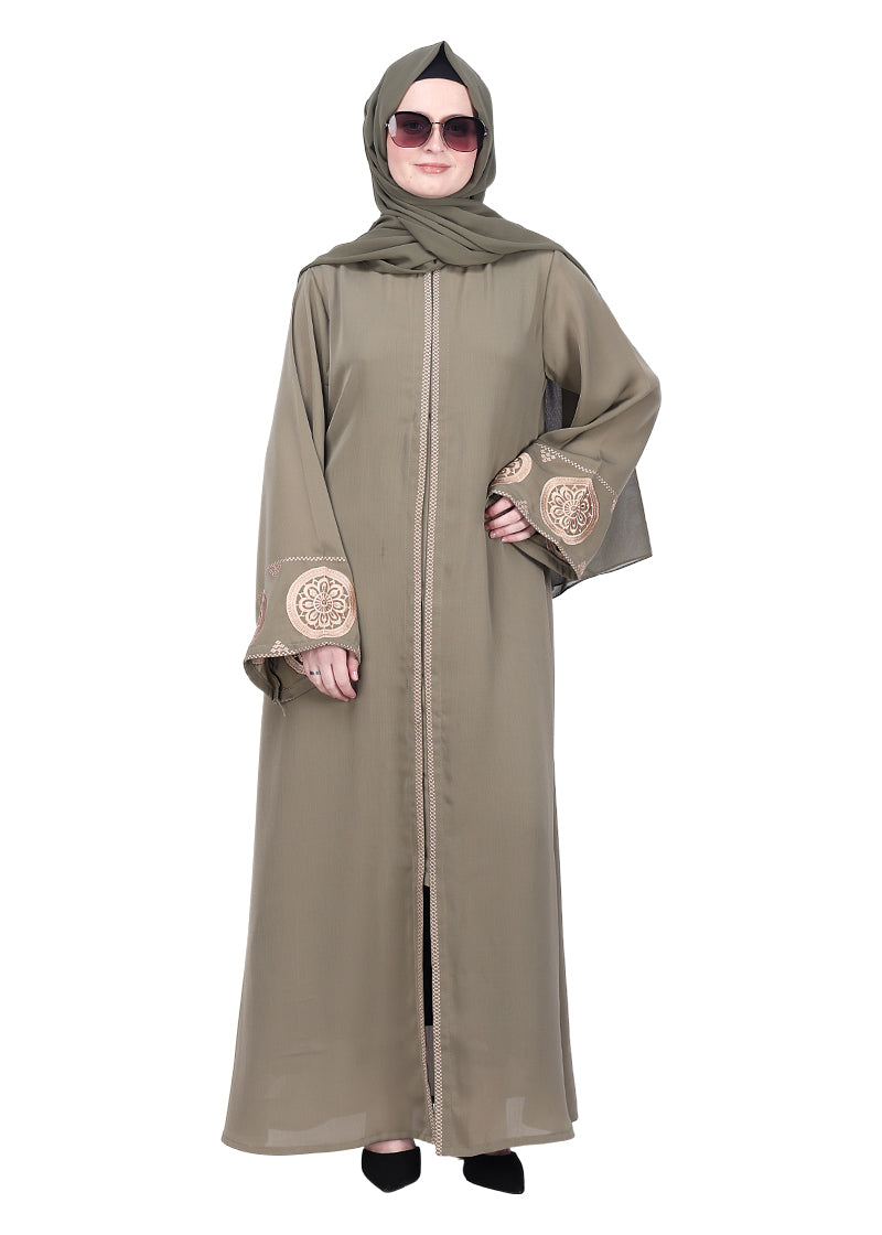 BeingMuslims Extraordinary Abaya Golden Circular Medallion Motifs Green
