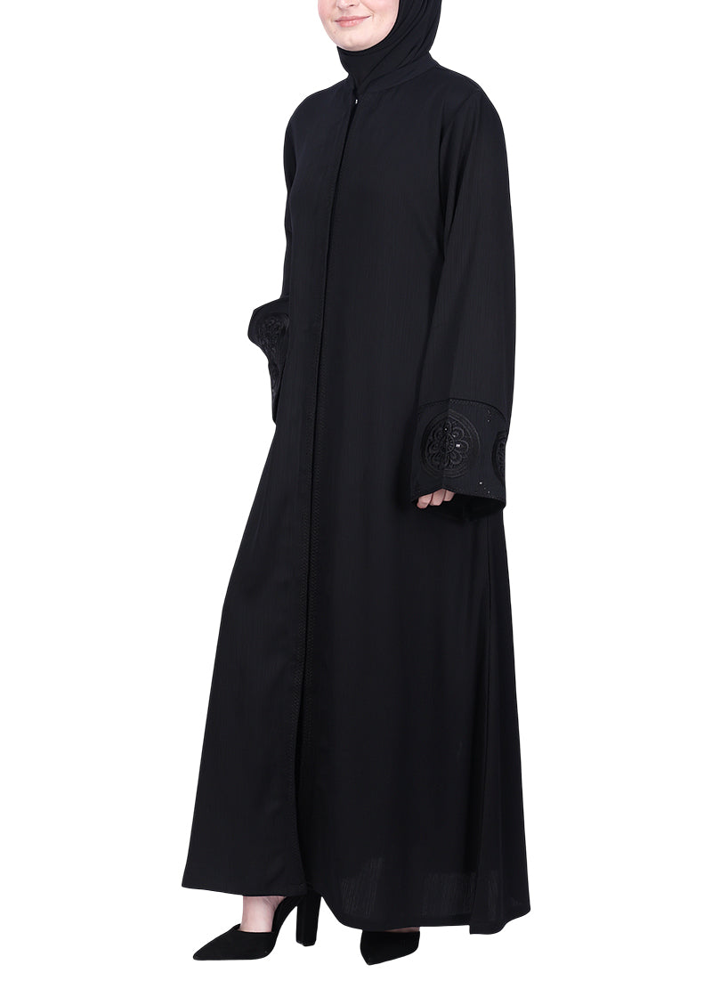 BeingMuslims Extraordinary Abaya Golden Circular Medallion Motifs Black