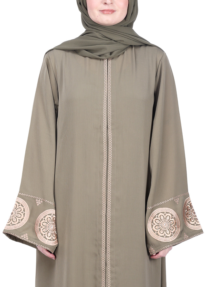 BeingMuslims Extraordinary Abaya Golden Circular Medallion Motifs Green