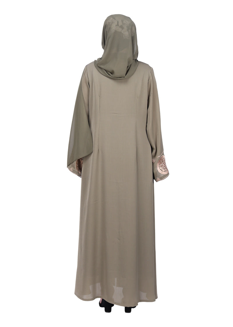 BeingMuslims Extraordinary Abaya Golden Circular Medallion Motifs Green