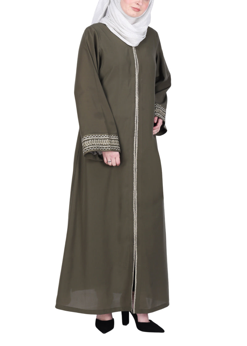 BeingMuslims Abayas with Delicate Geomtric Lines Embroidery Dead Mint