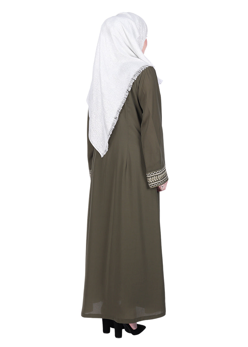 BeingMuslims Abayas with Delicate Geomtric Lines Embroidery Dead Mint