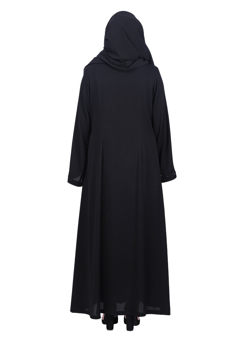 BeingMuslims Luxury Abaya with Rich Floral Beadwork Embroidery Black