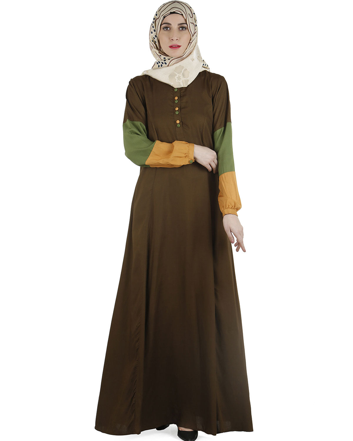 Color block Abaya dress Brown