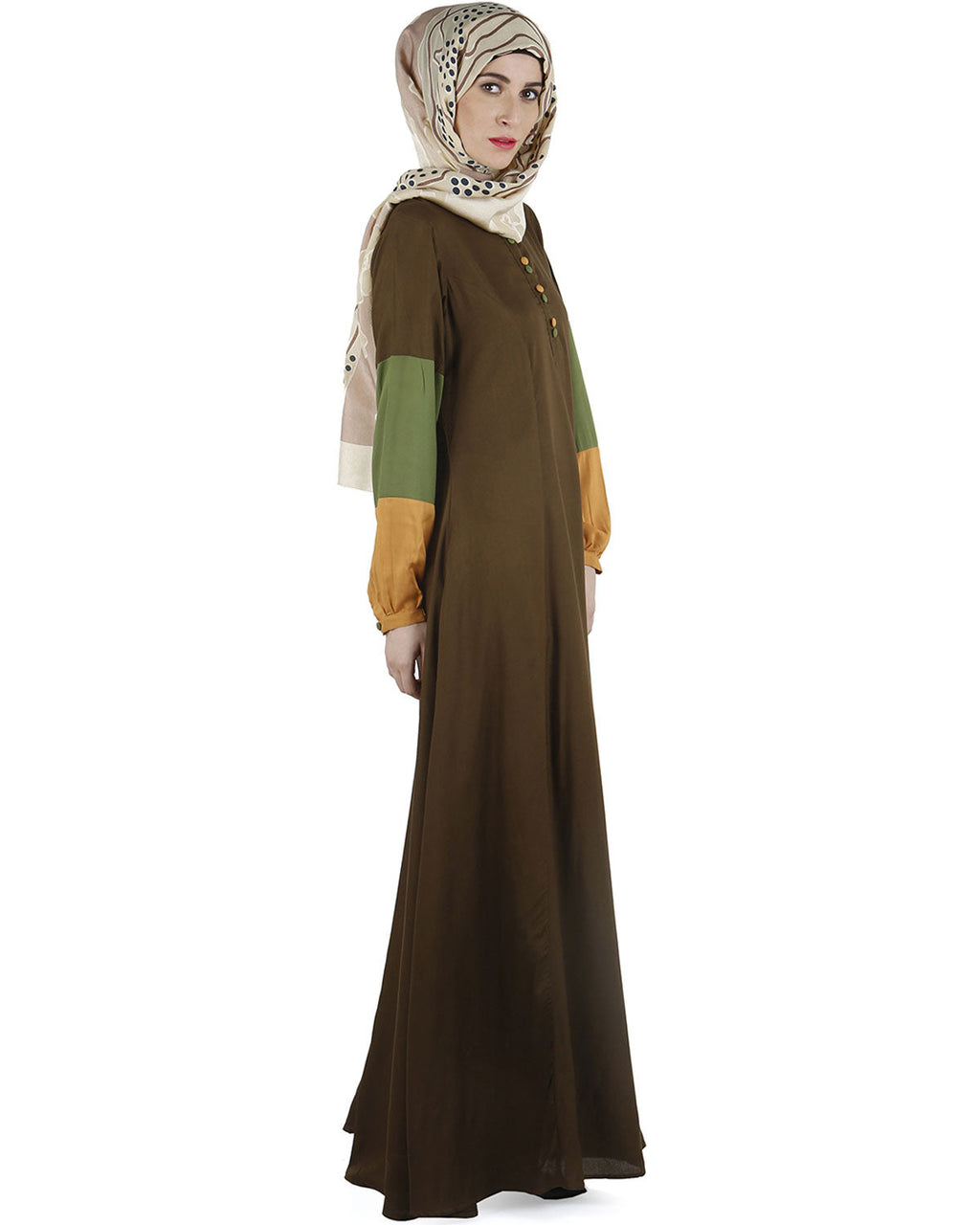 Color block Abaya dress Brown
