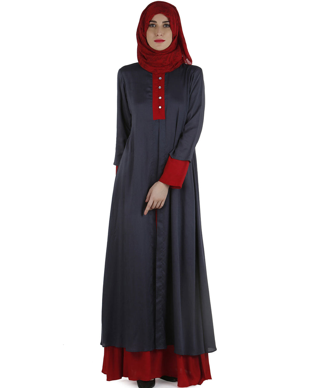 Double layered abaya dress Dark Grey