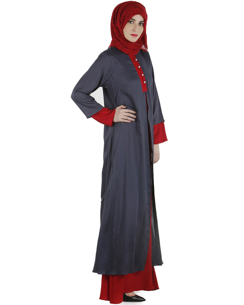 Double layered abaya dress Dark Grey