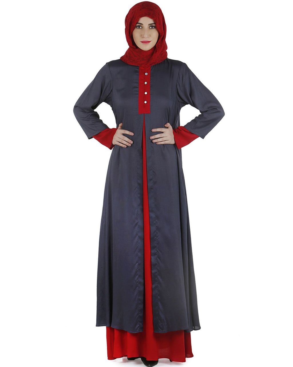 Double layered abaya dress Dark Grey