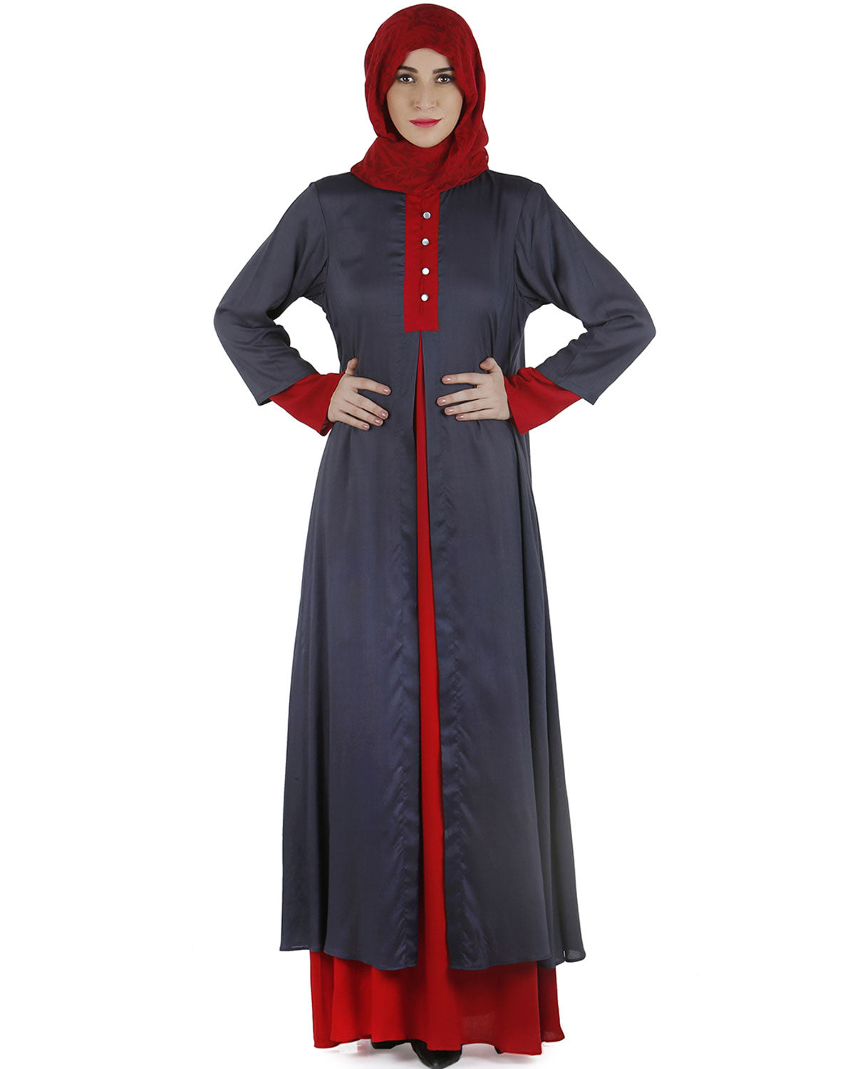 Double layered abaya dress Dark Grey