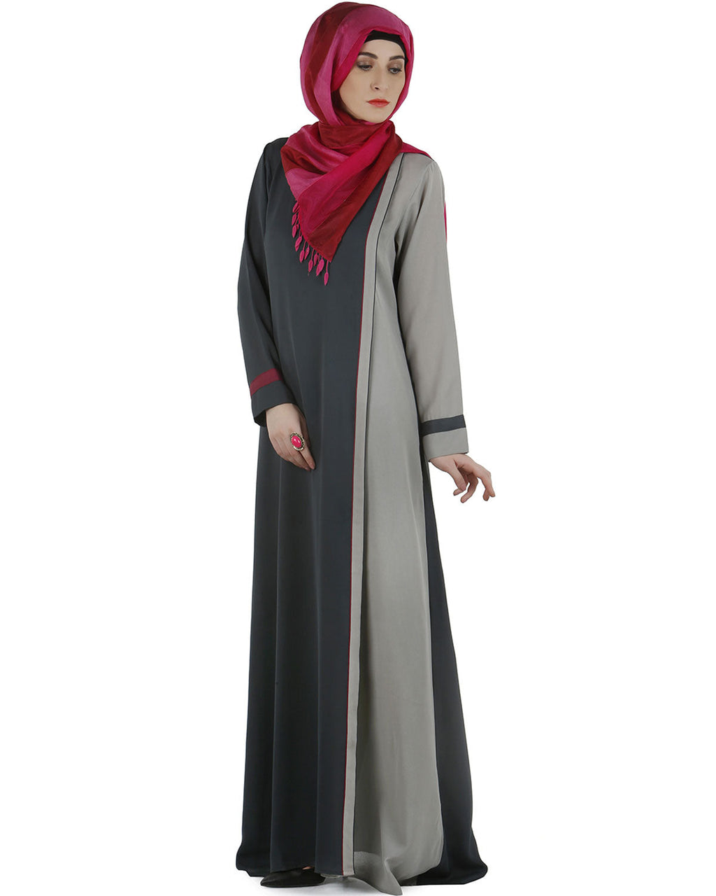 Stylish overlapped panel Abaya Grey