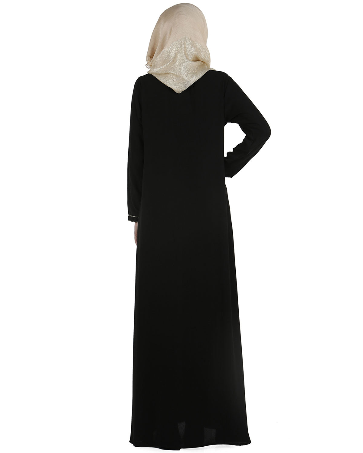 Popular gold zari abaya Black