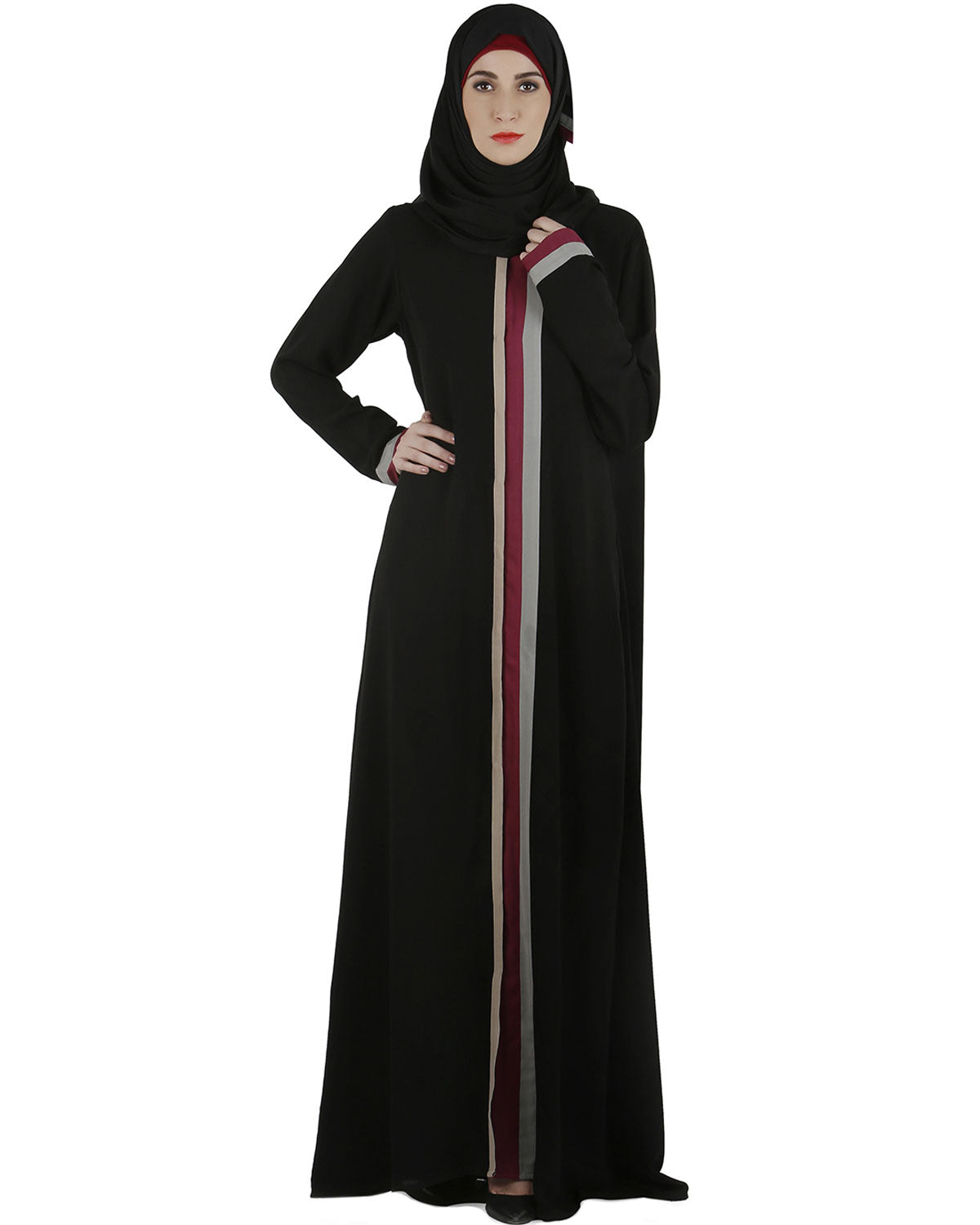 Tricolor panelled abaya Black