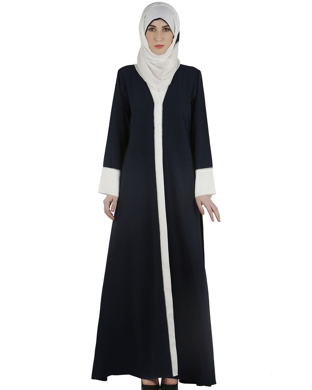Dashing Navy and white abaya with swarovski lining