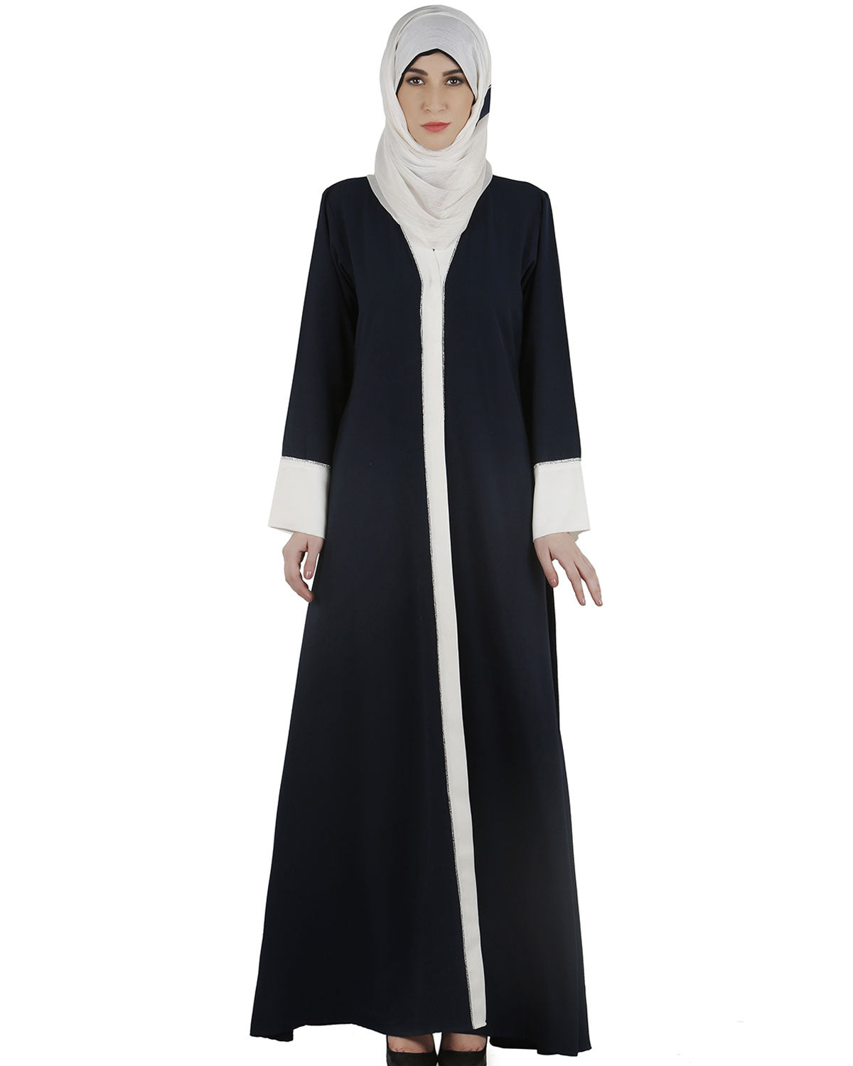 Dashing Navy and white abaya with swarovski lining