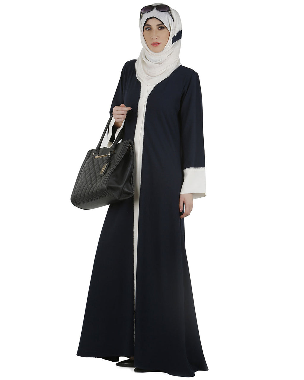 Dashing Navy and white abaya with swarovski lining Black