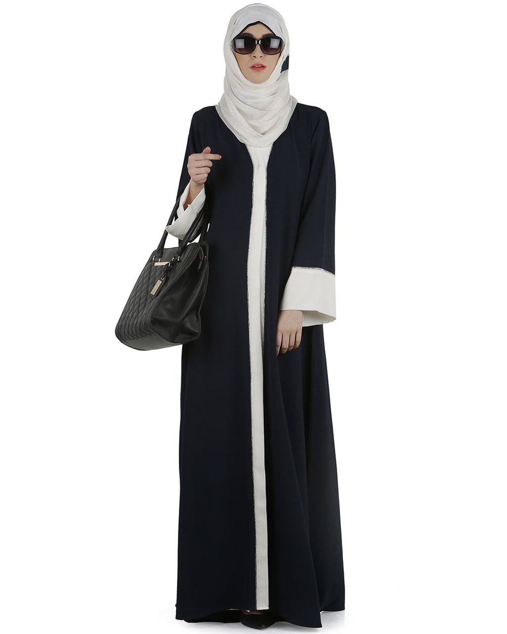 Dashing Navy and white abaya with swarovski lining Black