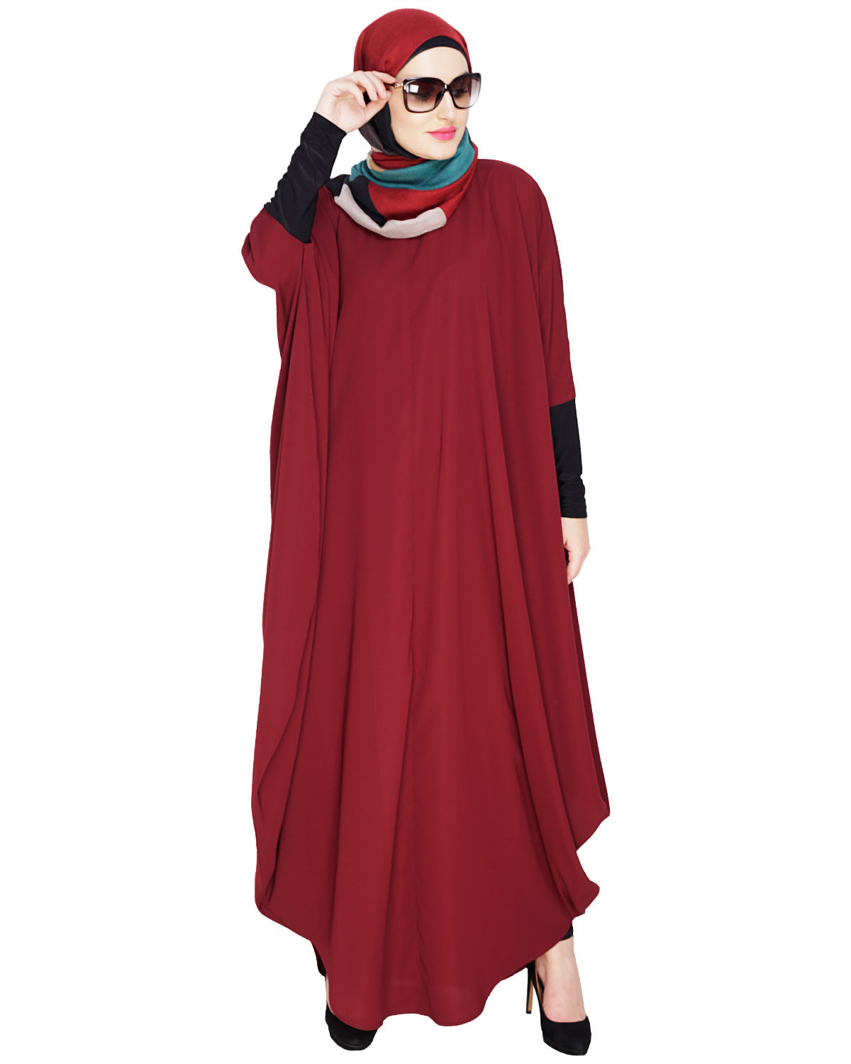 Quirky Jersy Sleeve Black Kaftan Wine