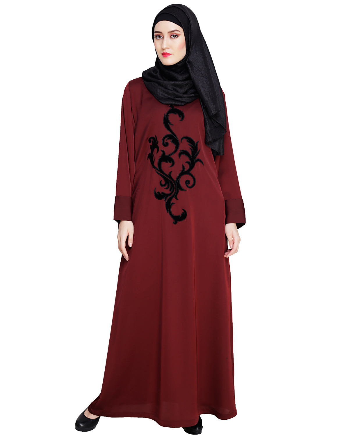 Plush Dubai Style Abaya Wine