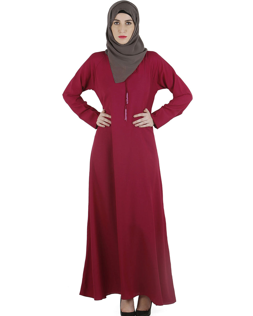 Tassel strings maxi abaya Fuschia