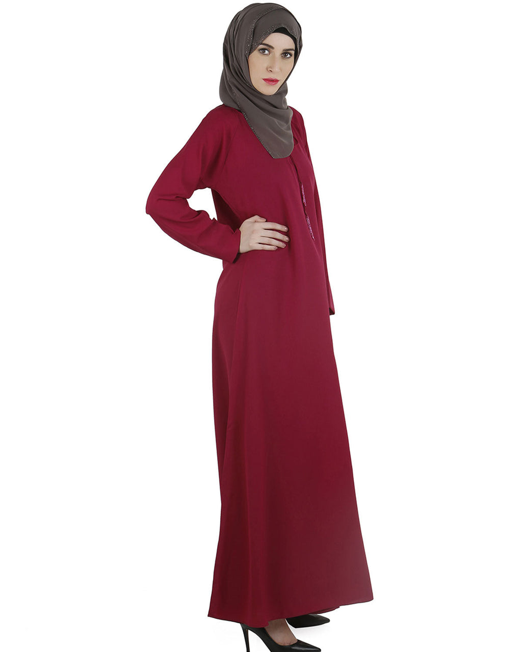 Tassel strings maxi abaya Fuschia