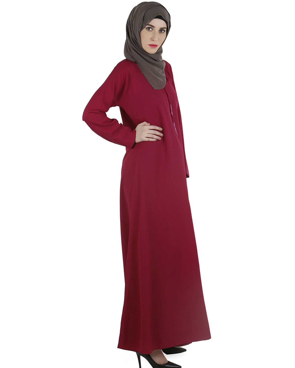 Tassel strings maxi abaya Fuschia