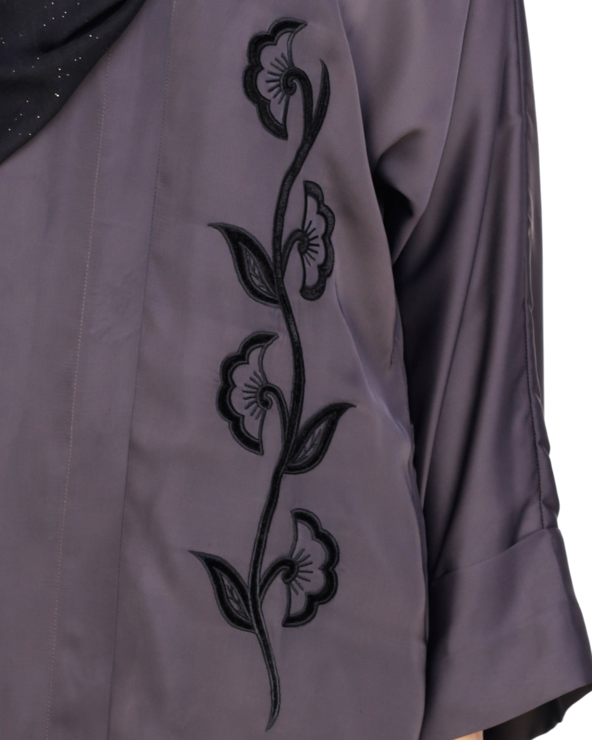 Exclusive Applique Dubai Style Abaya Dark Grey