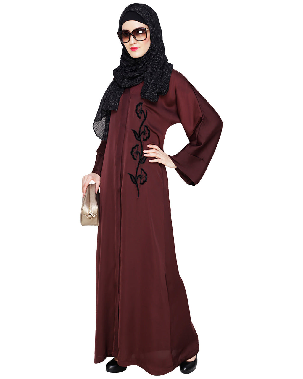 Exclusive Applique Dubai Style Abaya DARK WINE