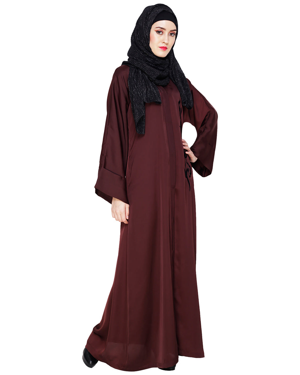Exclusive Applique Dubai Style Abaya DARK WINE