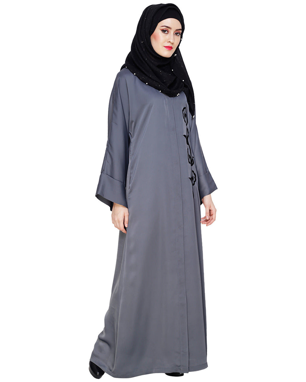 Exclusive Applique Dubai Style Abaya Grey