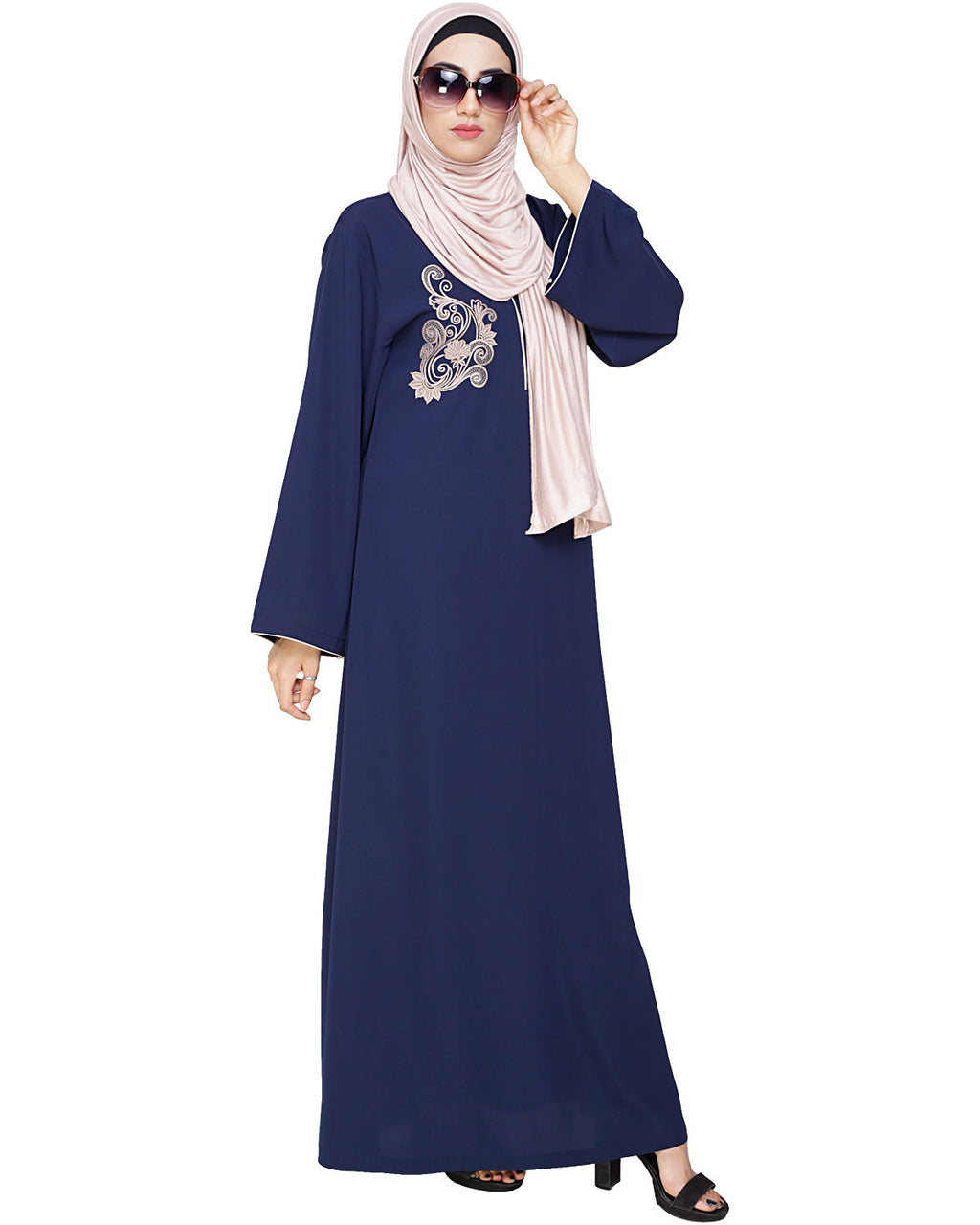 Resham Ornate Dubai Style Abaya Blue