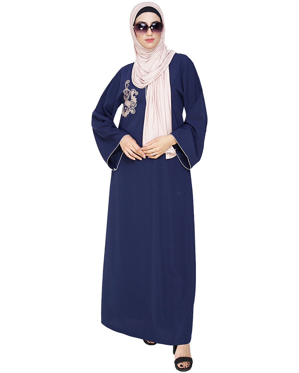 Resham Ornate Dubai Style Abaya Blue