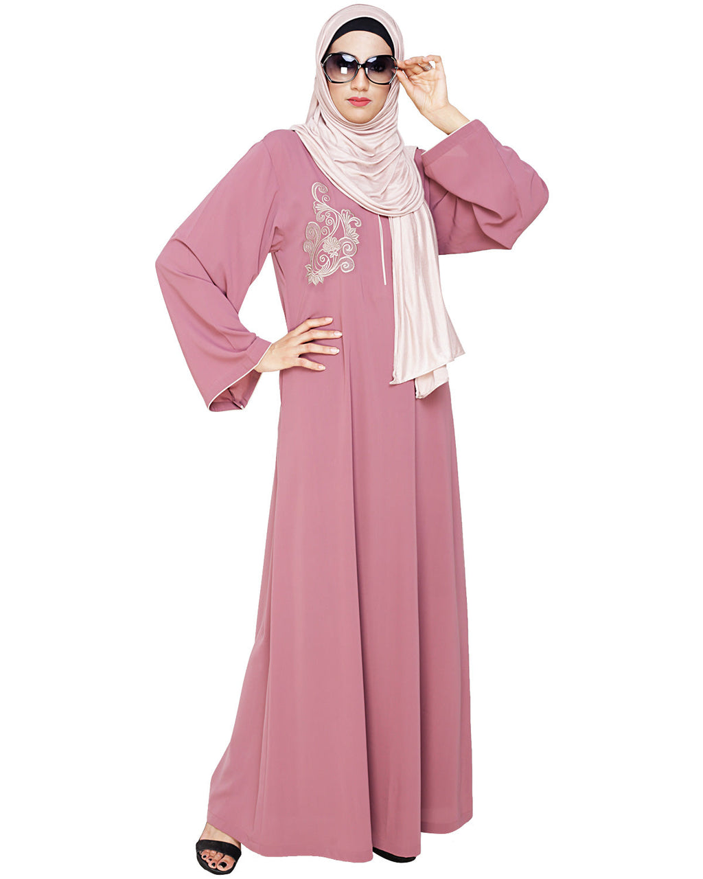 Resham Ornate Dubai Style Abaya Onion Pink