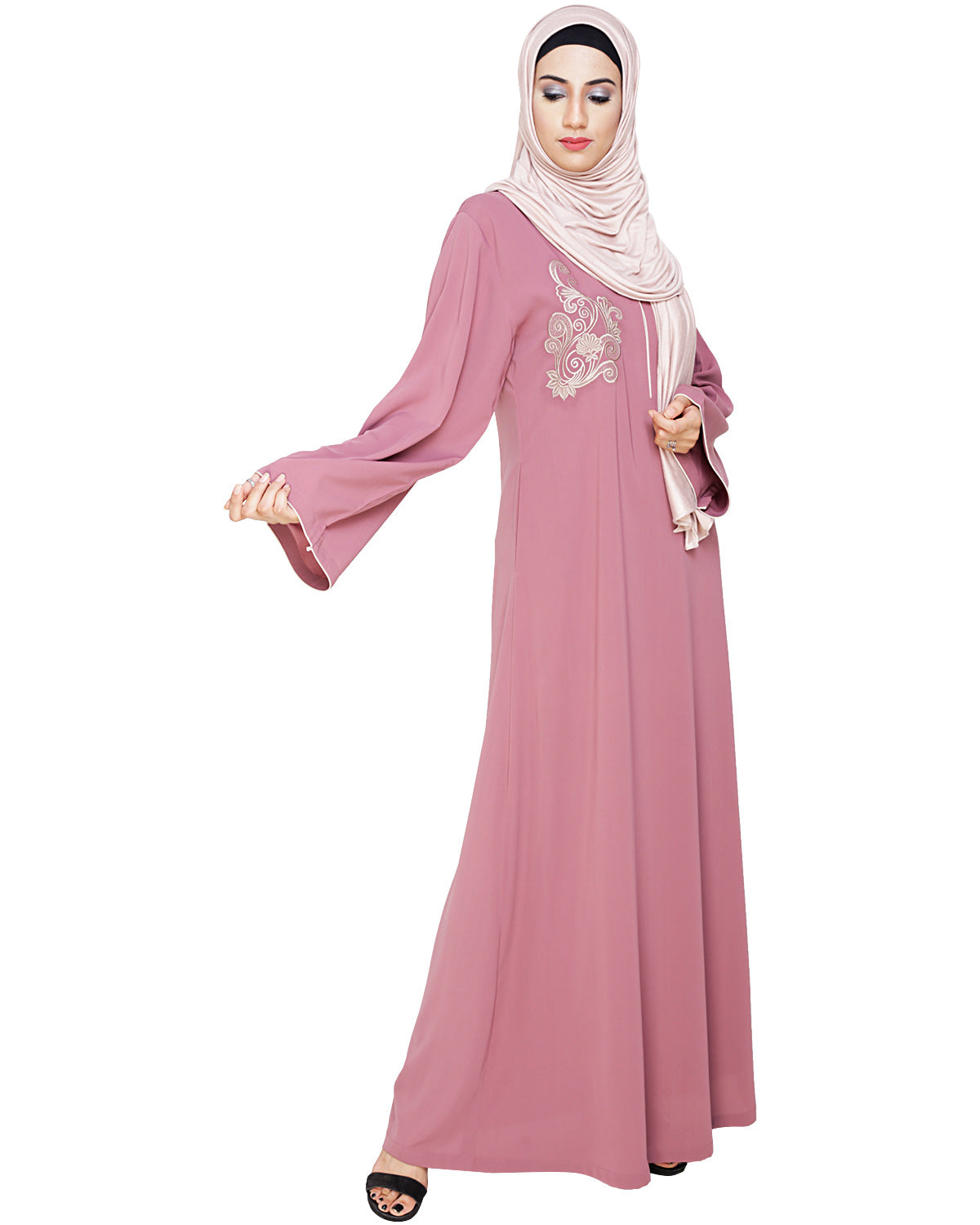 Resham Ornate Dubai Style Abaya Onion Pink