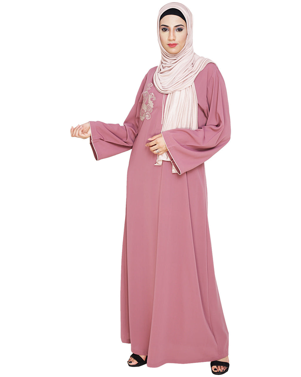 Resham Ornate Dubai Style Abaya Onion Pink