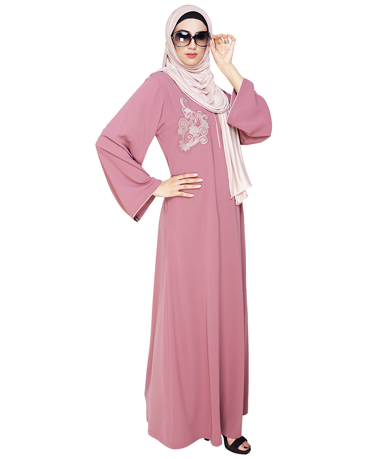 Resham Ornate Dubai Style Abaya Onion Pink