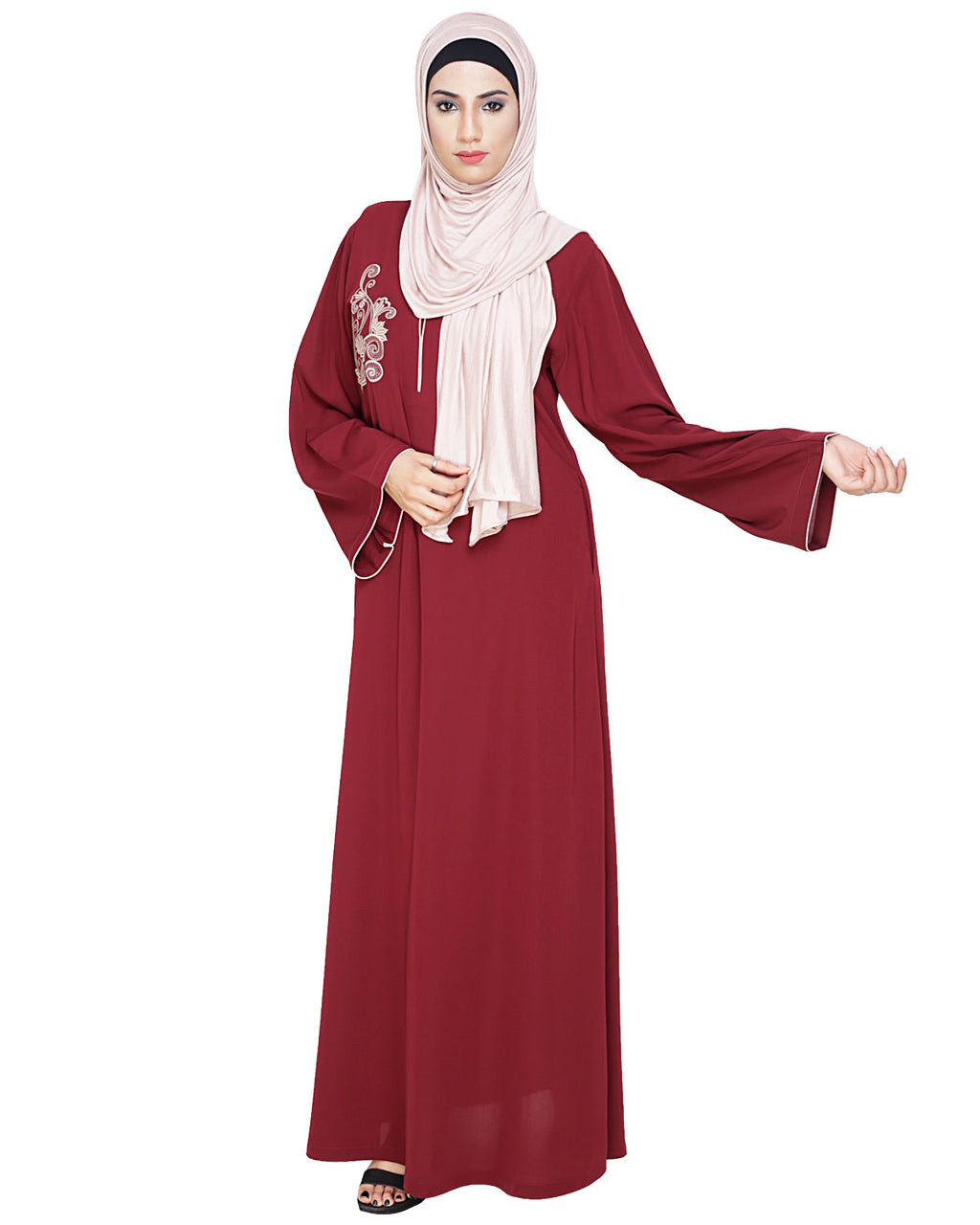 Resham Ornate Dubai Style Abaya Wine