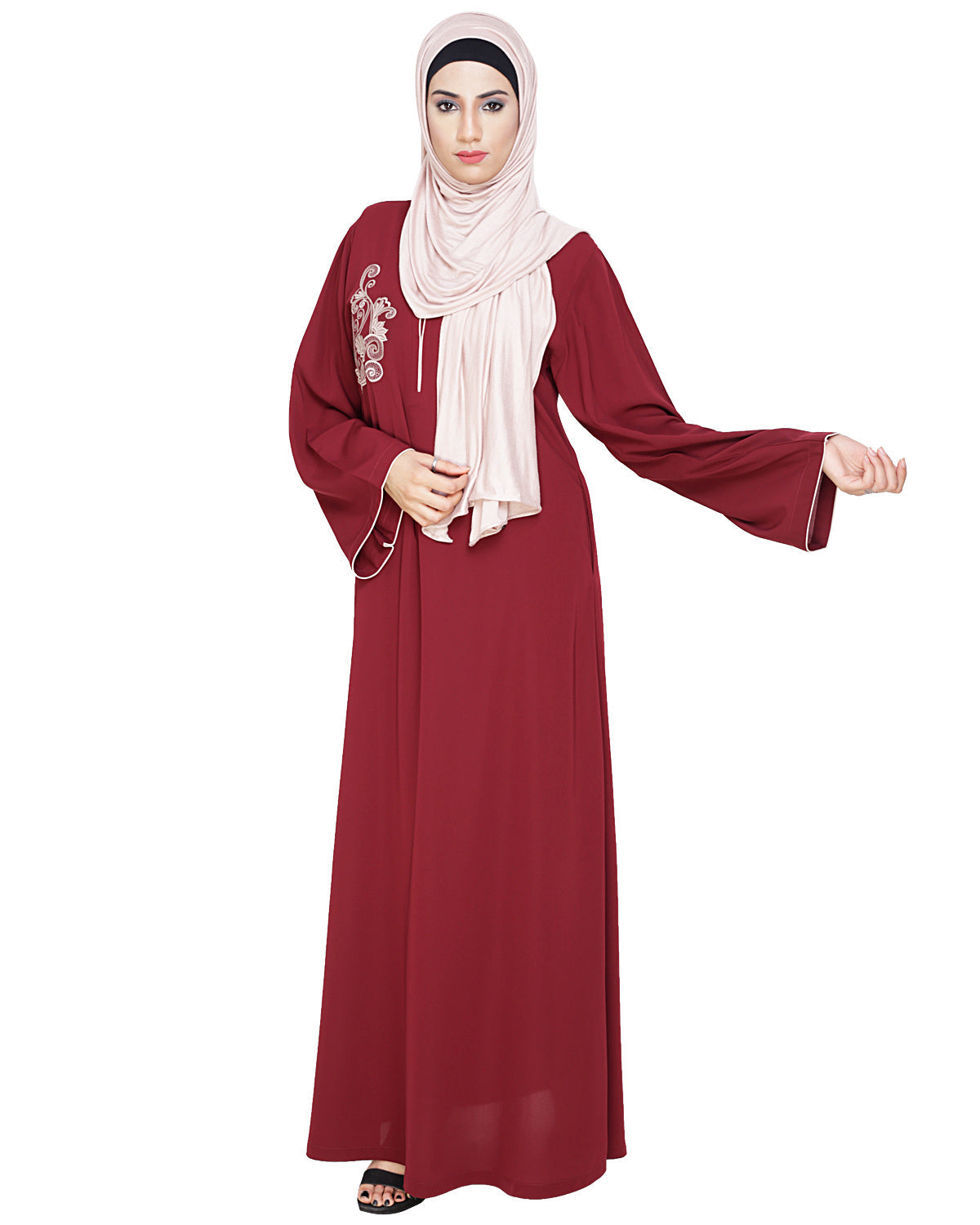 Resham Ornate Dubai Style Abaya Wine