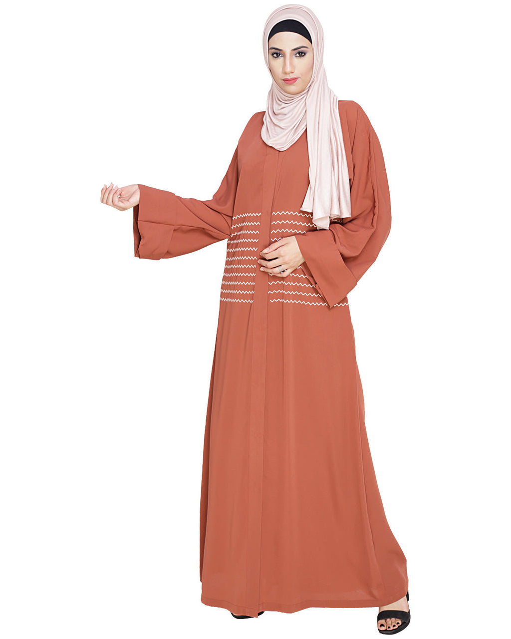 Jazzy Embroidered Dubai Style Abaya Brick Red