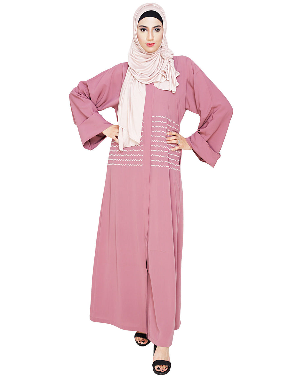 Jazzy Embroidered Dubai Style Abaya Onion Pink