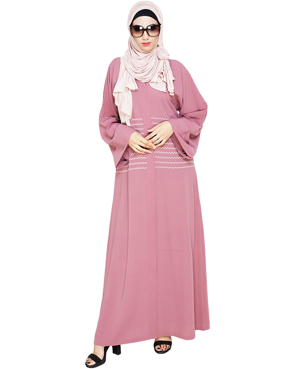 Jazzy Embroidered Dubai Style Abaya Onion Pink