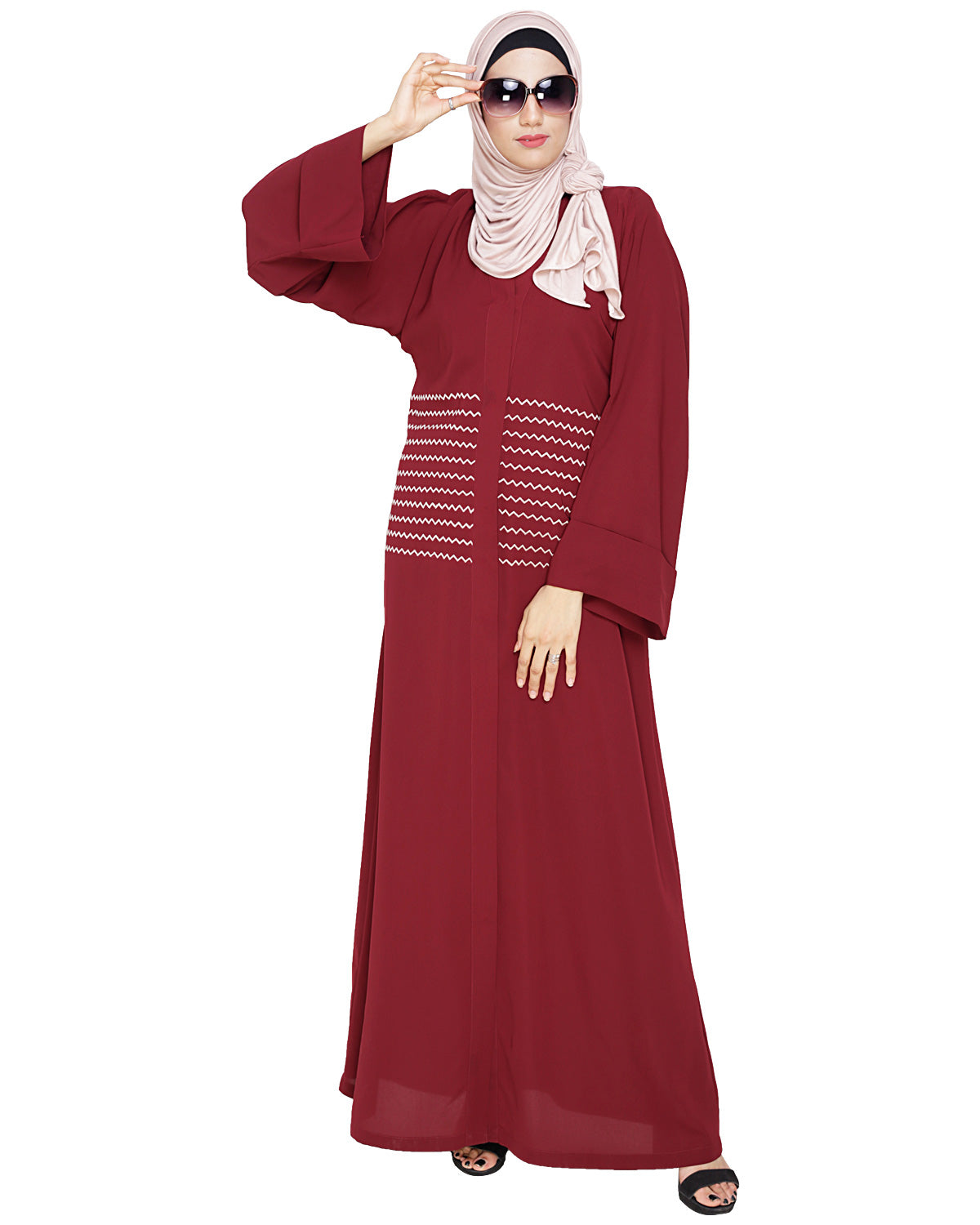 Jazzy Embroidered Dubai Style Abaya Wine