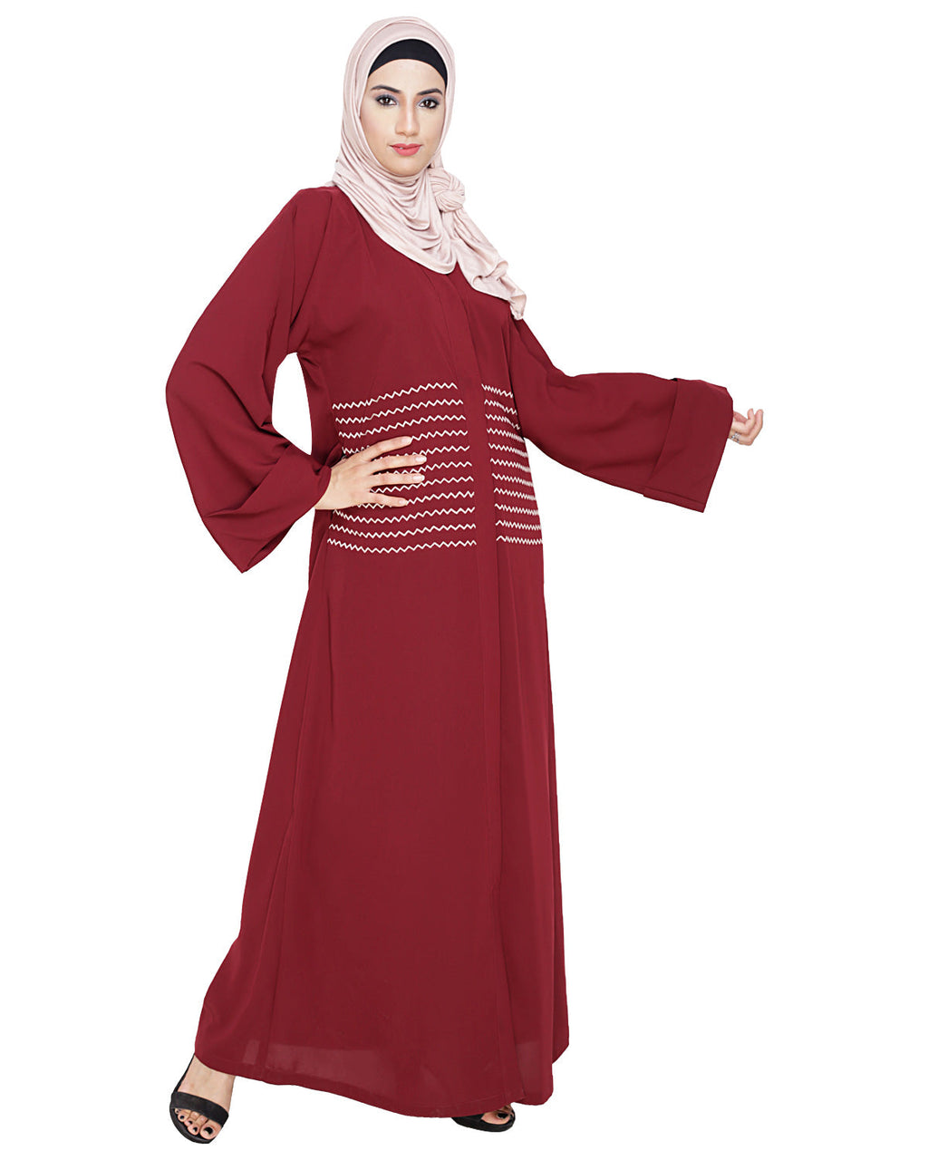 Jazzy Embroidered Dubai Style Abaya Wine