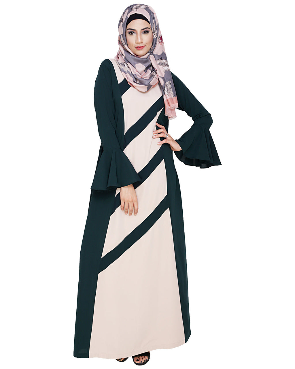 Flouncy Sleeve Dubai style Abaya Bottle Green