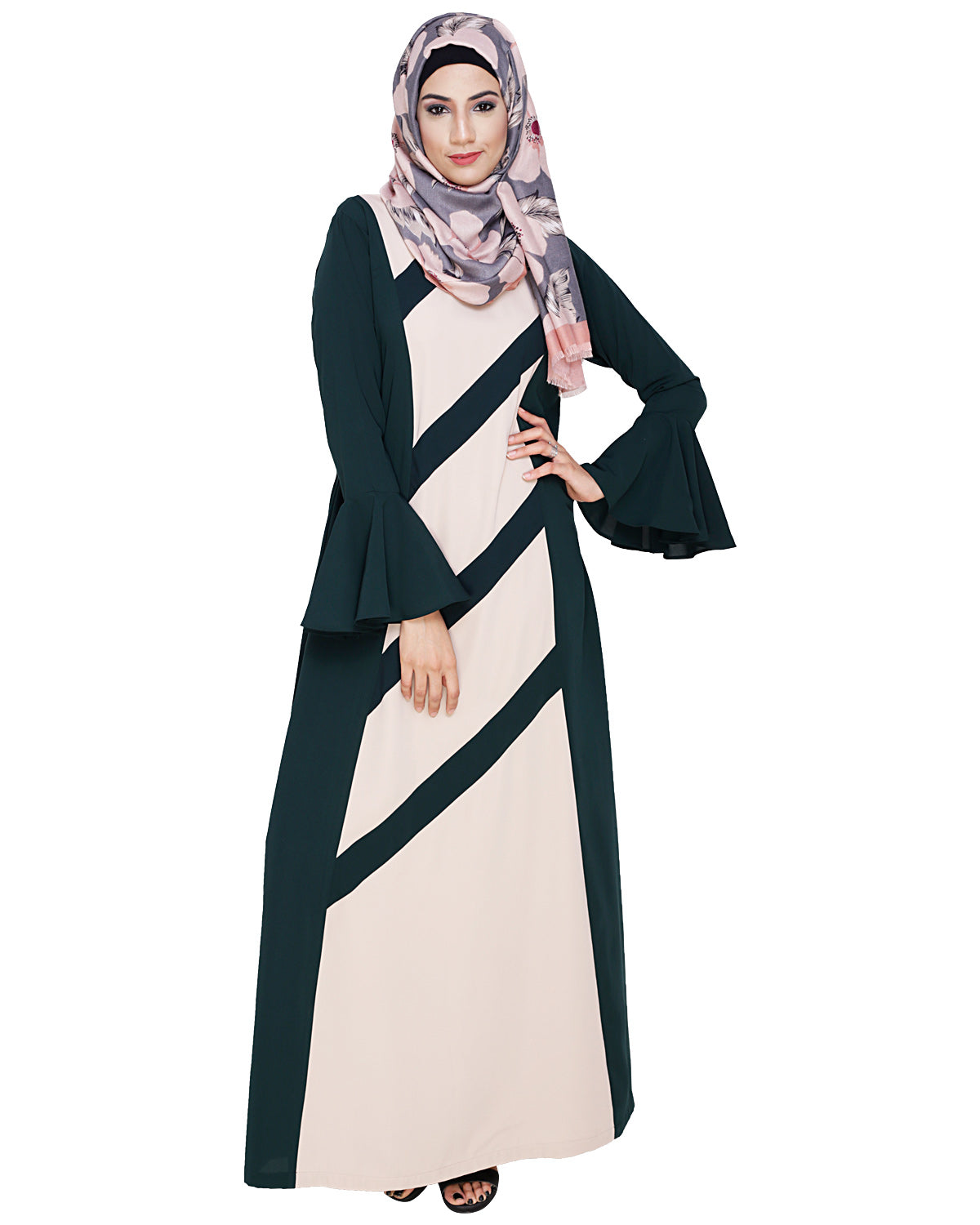 Flouncy Sleeve Dubai style Abaya Bottle Green