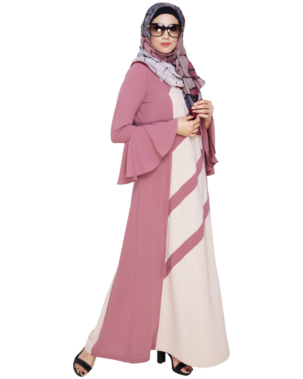 Flouncy Sleeve Dubai style Abaya Onion Pink