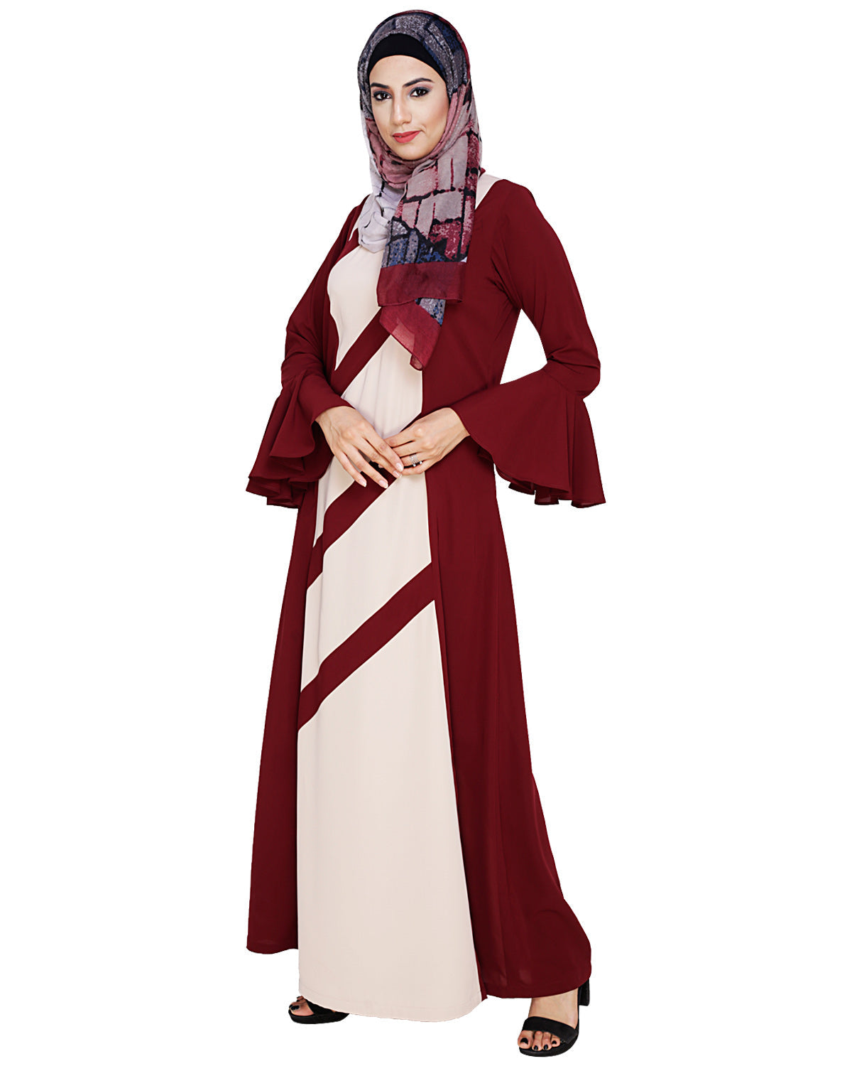 Flouncy Sleeve Dubai style Abaya Wine