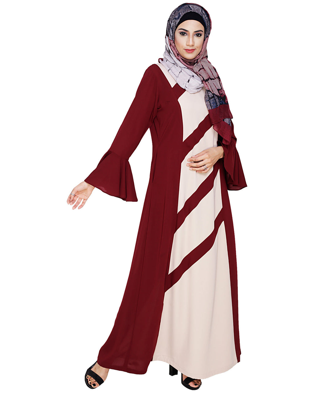 Flouncy Sleeve Dubai style Abaya Wine