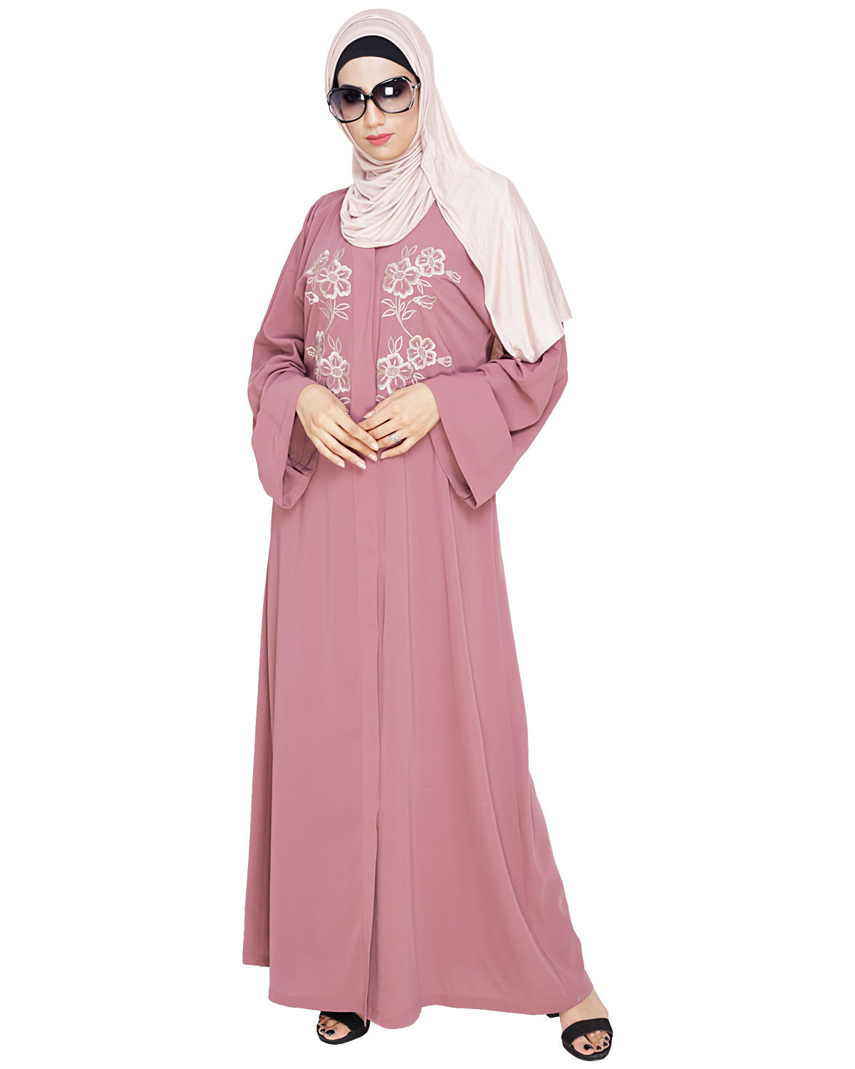Floweret Embroidered Dubai Style Abaya Onion Pink