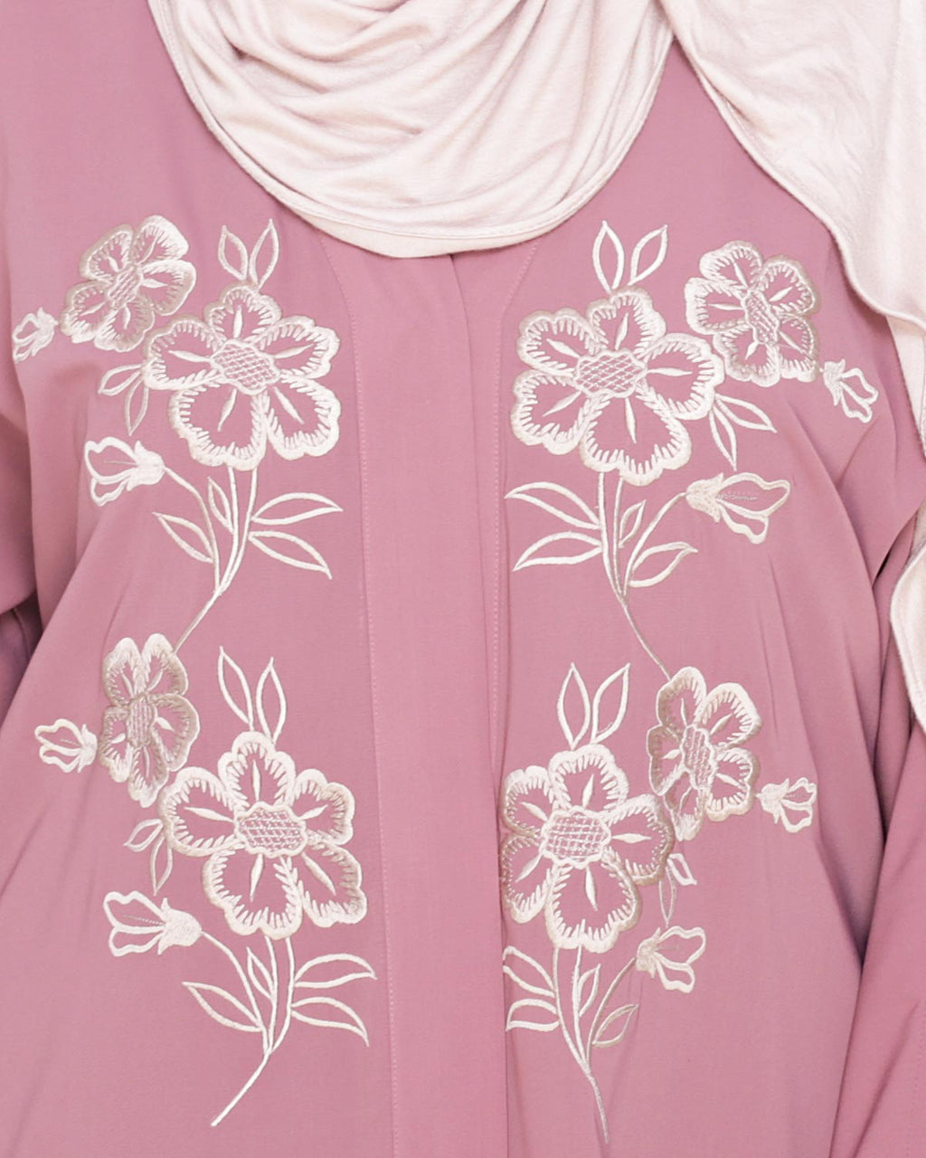 Floweret Embroidered Dubai Style Abaya Onion Pink