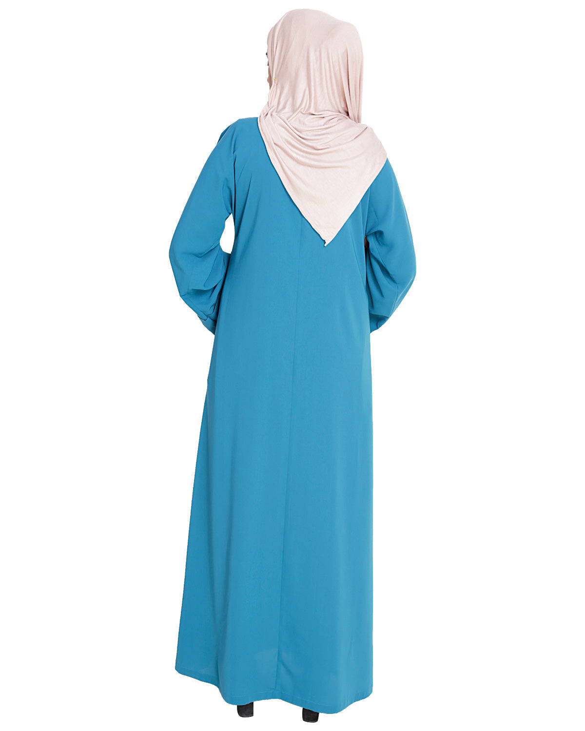 Floweret Embroidered Dubai Style Abaya Teal Blue